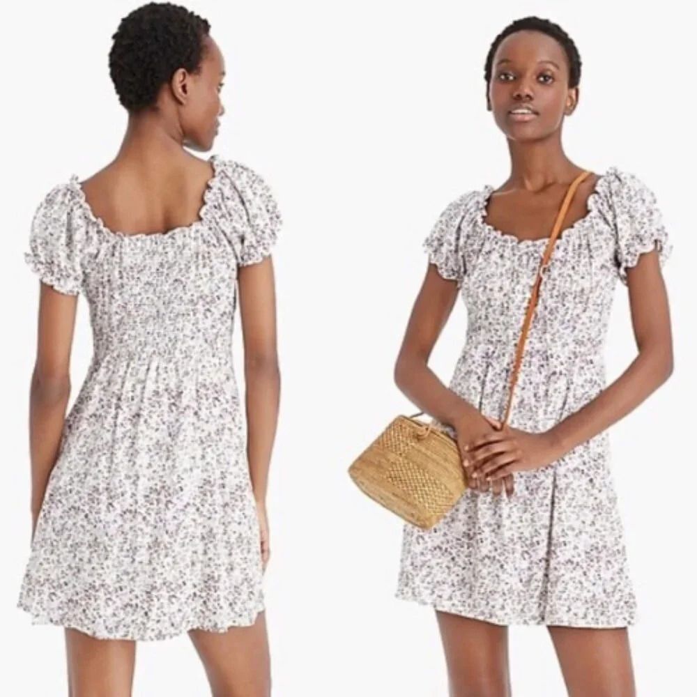 J. Crew Puff-sleeve Peasant Mini Dress in soft rayon 18782